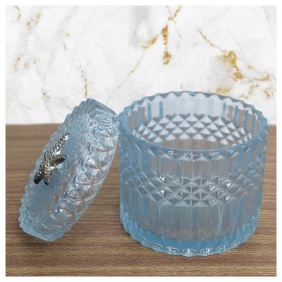 Porta Algodão E Cotonete Azul Vidro 11cm