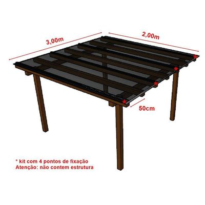 Kit Policarbonato Fume 4mm 3,00m X 2,00m - Perfis Naturais