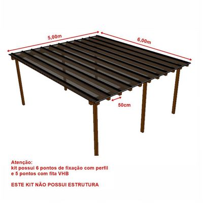Kit Policarbonato Fume 4mm 5,00m X 6,00m - Perfis Naturais