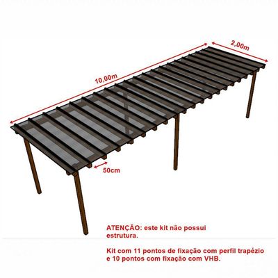 Kit Policarbonato Fume 4mm 10,00m X 2,00m - Perfis Naturais