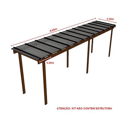 Kit Policarbonato Cinza Refletivo 6mm 8,00m X 1,50m - Perfis Naturais
