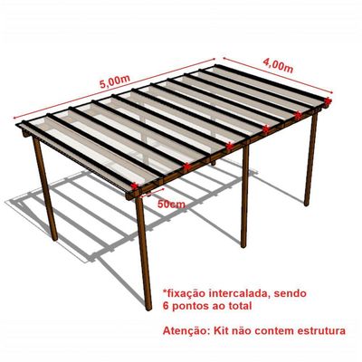 Kit Policarbonato Cristal 4mm 5,00m X 4,00m - Perfis Naturais