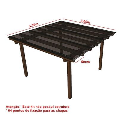 Kit Policarbonato Fume 4mm 3,00m X 3,00m - Perfis Naturais
