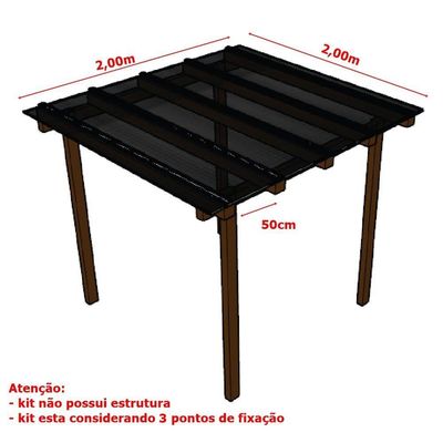 Kit Policarbonato Fume 4mm 2,00m X 2,00m - Perfis Naturais