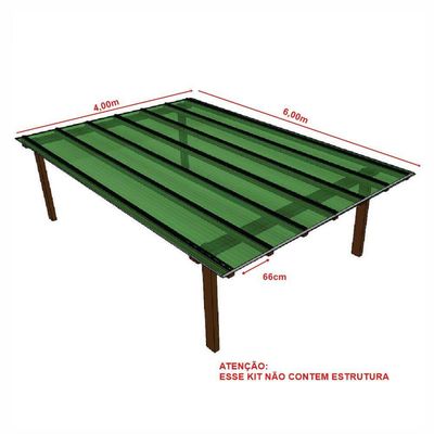 Kit Policarbonato Verde 6mm 4,00m X 6,00m - Perfis Naturais