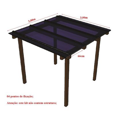 Kit Policarbonato Azul 6mm 2,00m X 3,00m - Perfis Naturais