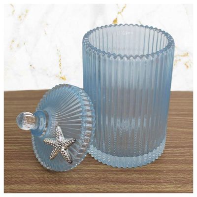 Porta Algodão E Cotonete Azul Vidro 22cm
