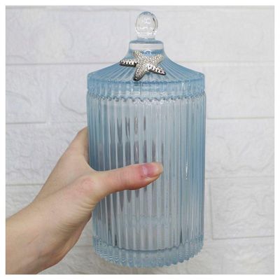 Porta Algodão E Cotonete Azul Vidro 22cm