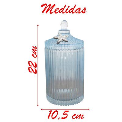 Porta Algodão E Cotonete Azul Vidro 22cm