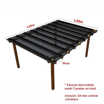 Kit Policarbonato Fume 4mm 4,00m X 1,00m - Perfis Naturais