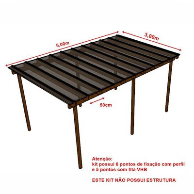 Kit Policarbonato Fume 4mm 5,00m X 3,00m - Perfis Naturais