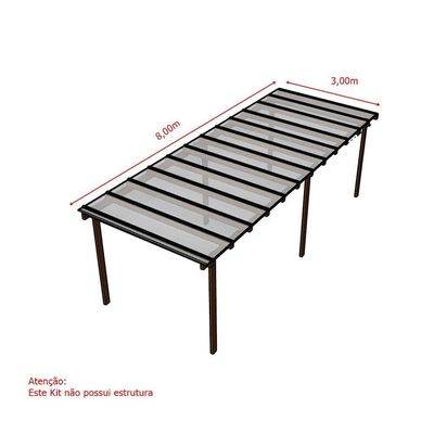 Kit Policarbonato Cristal 6mm 8,00m X 3,00m - Perfis Naturais