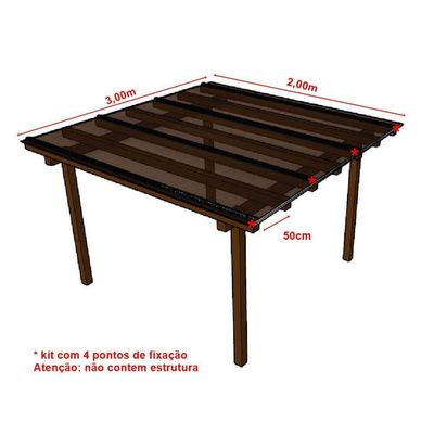 Kit Policarbonato Bronze 4mm 3,00m X 2,00m - Perfis Naturais
