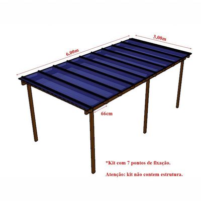 Kit Policarbonato Azul 6mm 6,00m X 3,00m - Perfis Naturais