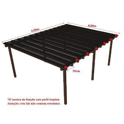 Kit Policarbonato Fume 4mm 6,00m X 4,00m - Perfis Naturais