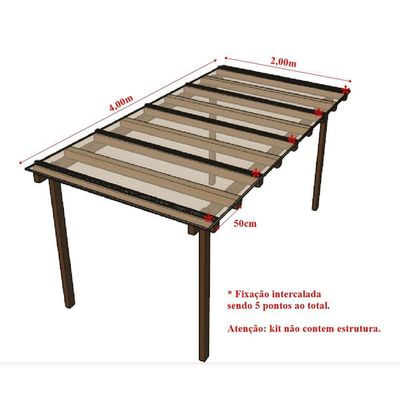 Kit Policarbonato Cristal 4mm 4,00m X 2,00m - Perfis Naturais