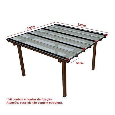Kit Policarbonato Cristal 4mm 3,00m X 2,00m - Perfis Naturais
