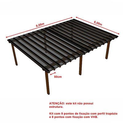 Kit Policarbonato Fume 4mm 8,00m X 6,00m - Perfis Naturais
