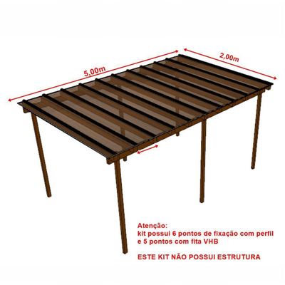 Kit Policarbonato Bronze 4mm 5,00m X 2,00m - Perfis Naturais