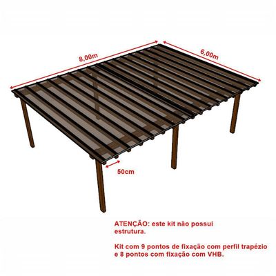 Kit Policarbonato Bronze 4mm 8,00m X 6,00m - Perfis Naturais