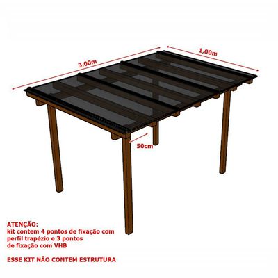 Kit Policarbonato Fume 4mm 3,00m X 1,00m - Perfis Naturais