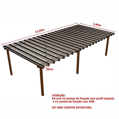 Kit Policarbonato Cristal 4mm 12,00m X 3,00m - Perfis Naturais