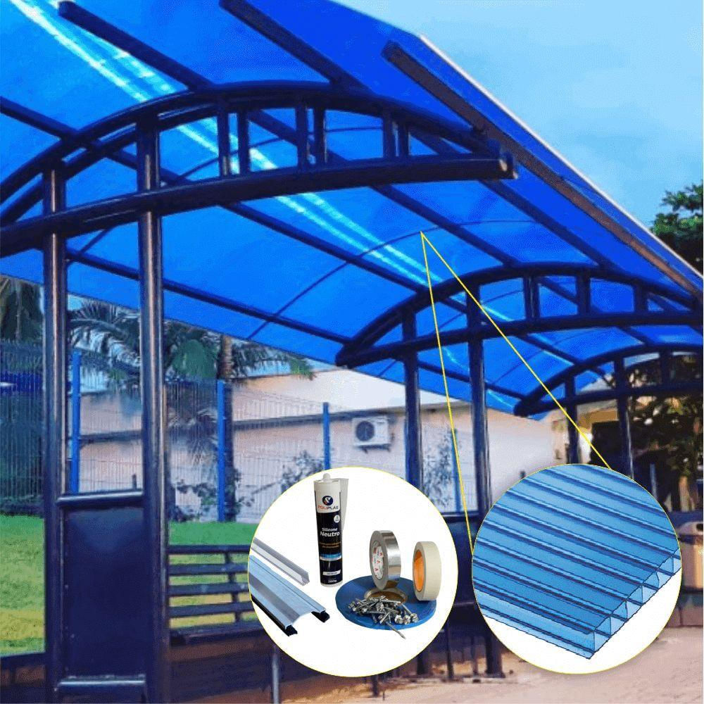 Kit Policarbonato Azul 6mm 6,00m X 2,00m - Perfis Naturais