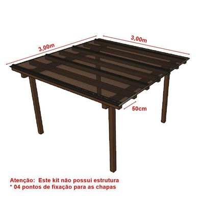 Kit Policarbonato Bronze 4mm 3,00m X 3,00m - Perfis Naturais