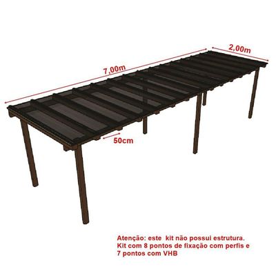 Kit Policarbonato Fume 4mm 7,00m X 2,00m - Perfis Naturais