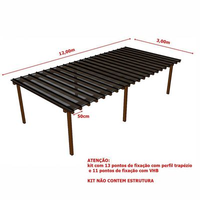 Kit Policarbonato Fume 4mm 12,00m X 3,00m - Perfis Naturais