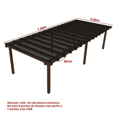 Kit Policarbonato Fume 4mm 7,00m X 3,00m - Perfis Naturais