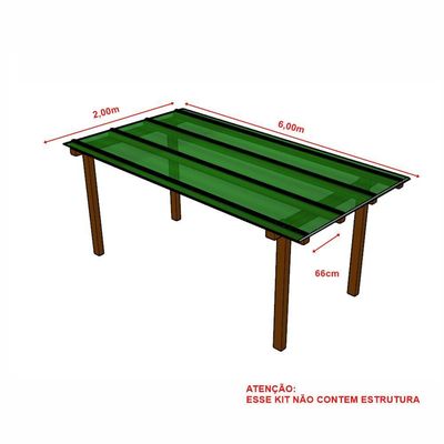 Kit Policarbonato Verde 6mm 2,00m X 6,00m - Perfis Naturais