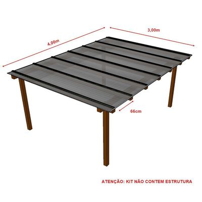 Kit Policarbonato Cinza Refletivo 6mm 4,00m X 3,00m - Perfis Naturais
