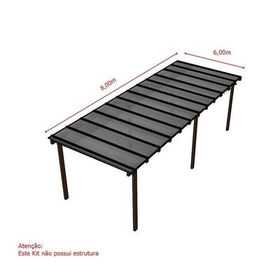 Kit Policarbonato Cinza Refleivo 6mm 8,00m X 6,00m - Perfis Naturais