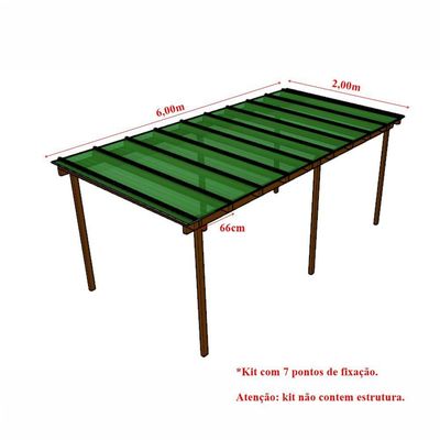 Kit Policarbonato Verde 6mm 6,00m X 2,00m - Perfis Naturais