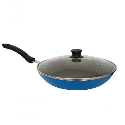 Panela Wok Antiaderente Grande Com Tampa 30cm Azul Extang