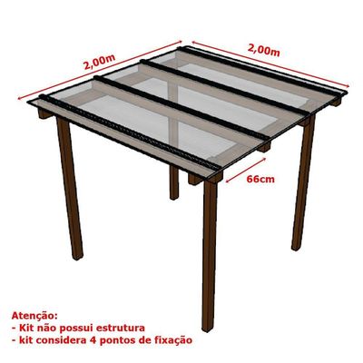 Kit Policarbonato Cristal 6mm 2,00m X 2,00m - Perfis Naturais