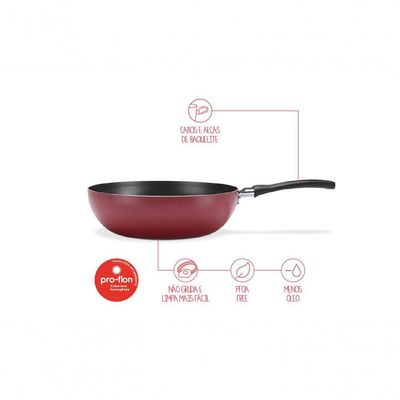 Wok Brinox Vermelha Antiaderente Pro-flon - 24 Cm 2,3 L Linha Garlic Vermelho Brinox