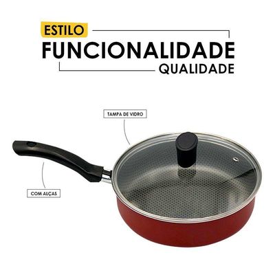 Frigideira Enjoy Reta 20cm Com Tampa De Vidro Design Inovador E Funcional