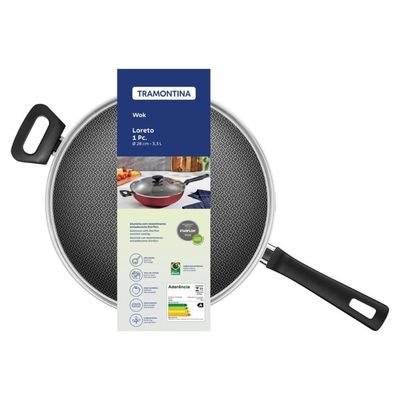 Wok Loreto Em Alumínio Com Revestimento Interno E Externo Em Antiaderente Vermelho 28 Cm 3,3 L