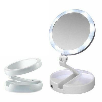 Espelho De Mesa Redondo Dobrável Com Led 15X15Cm Redondo