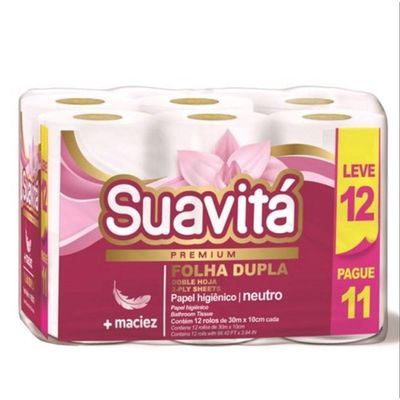 Papel Higienico Suavitá Folha Dupla Leve Linha Premium Super Macio 16 Rolos