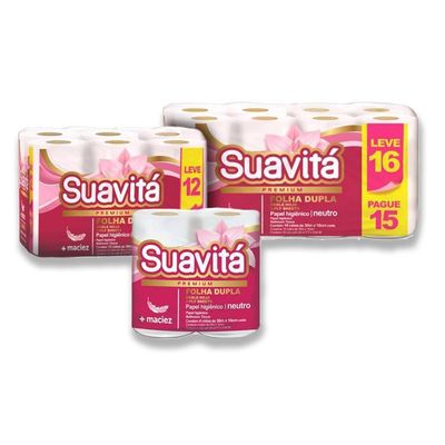 Papel Higienico Suavitá Folha Dupla Leve Linha Premium Super Macio 16 Rolos