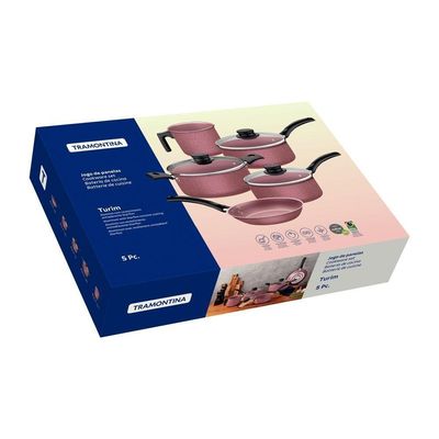 Jogo De Panelas Turim Aluminio Revestimento Antiaderente 5 Peças Rosa - Tramontina 20298461