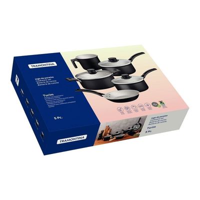 Jogo De Panelas Turim Aluminio Revestimento Antiaderente 5 Peças Preto - Tramontina 20298061