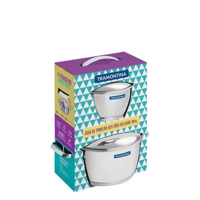 Jogo De Panelas Tramontina Allegra Em Aço Inox Com Fundo Triplo E Tampas De Inox 2 Peças Tramontina