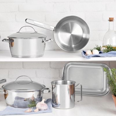Jogo De Panelas Allegra Aço Inox Fundo Triplo Tampas De Inox 7 Peças - Tramontina 65650170