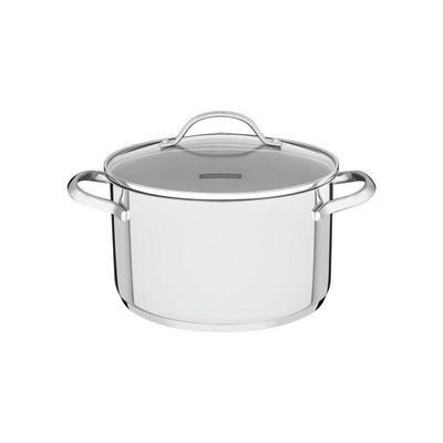 Jogo De Panelas Tramontina Una Aço Inox Fundo Triplo Tampas De Vidro 3 Peças