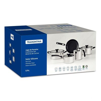 Jogo De Panelas Tramontina Solar Silicone Em Aço Inox Com Fundo Triplo 5 Peças Tramontina