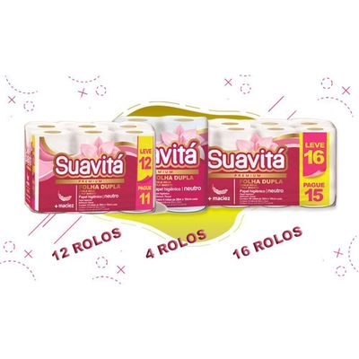 Papel Higienico Suavitá Folha Dupla Leve Linha Premium Super Macio 12 Rolos